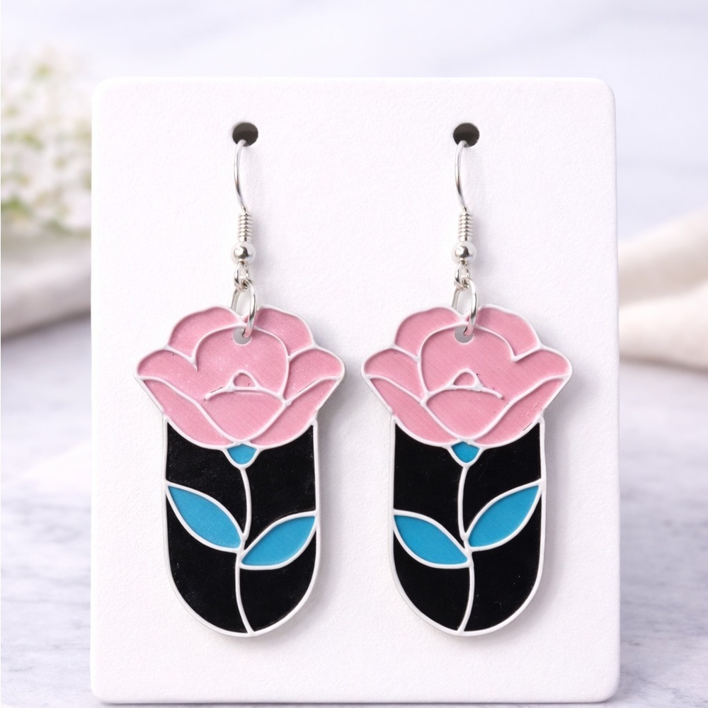 Pink and Blue Floral Earrings